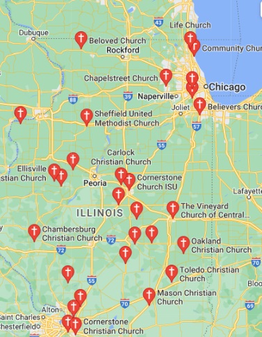 Map of churches in Illinois